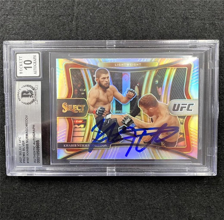 2021 Select UFC Prizms Silver Khabib Nurmagomedov #161 Beckett BAS 10 auto