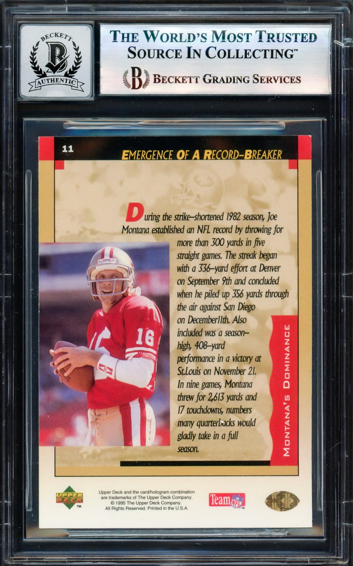 Joe Montana Signed 1995 Upper Deck Card 11 49ers Auto GM 10 Beckett #17604147