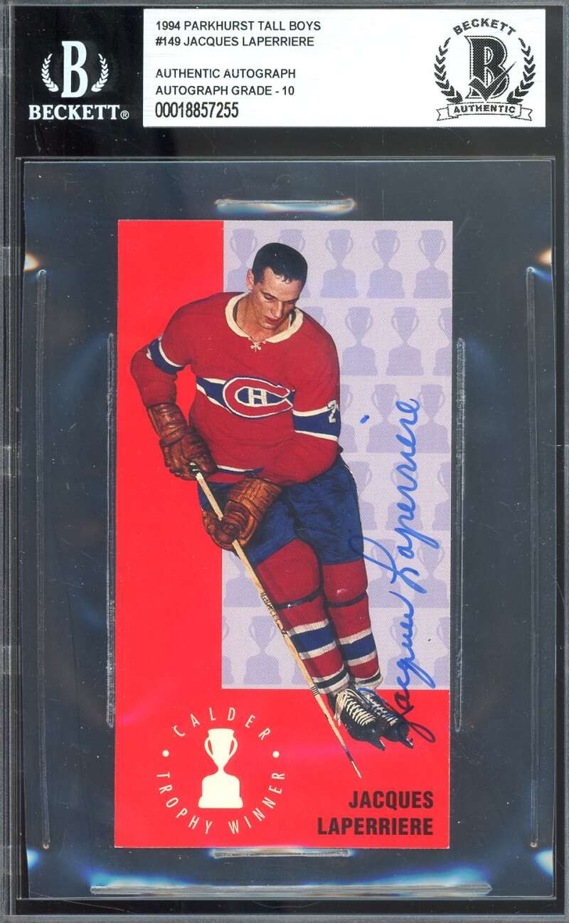 Jacques Laperriere Gem Mint 10 Beckett BAS Signed 1994 Parkhurst Tall Boys Autog