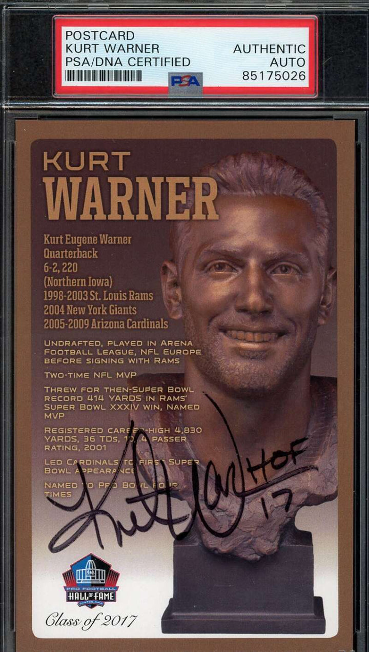 Kurt Warner PSA DNA Signed Hall of Fame Bronze Bust Postcard /150 Autograph