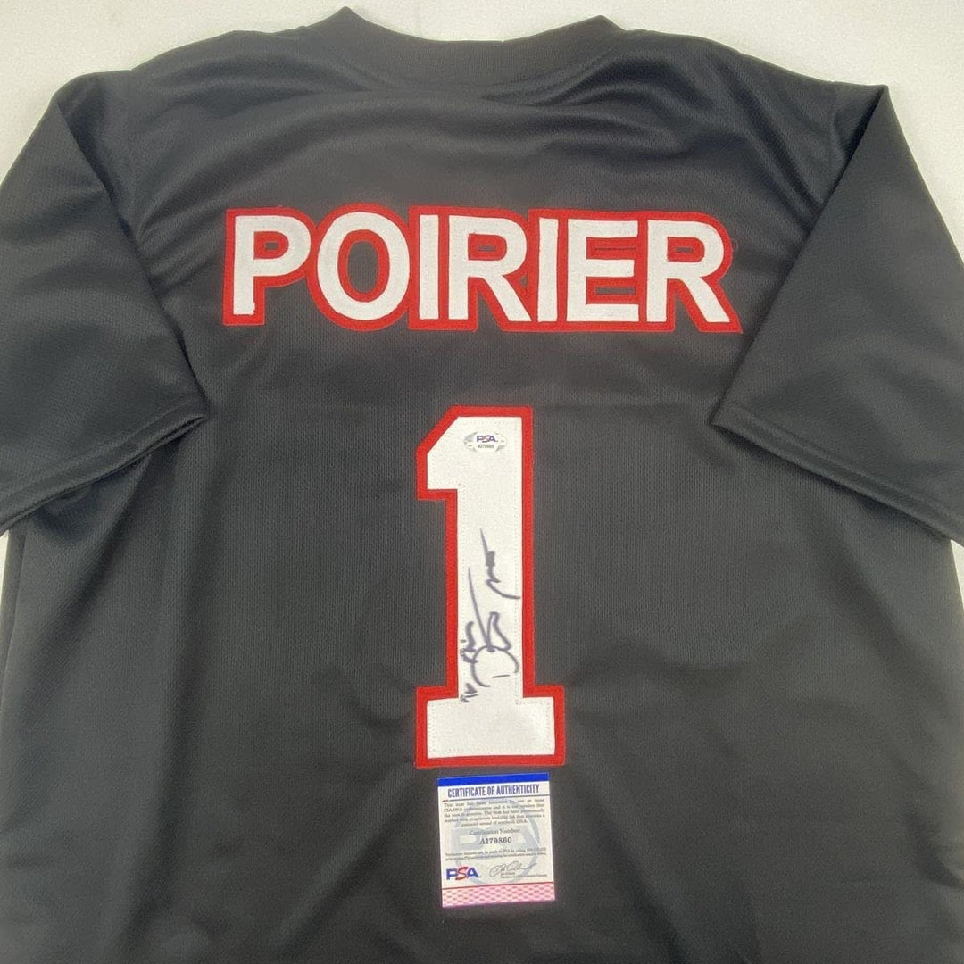 Autographed/Signed DUSTIN POIRIER UFC MMA Black Jersey Shirt PSA COA Auto
