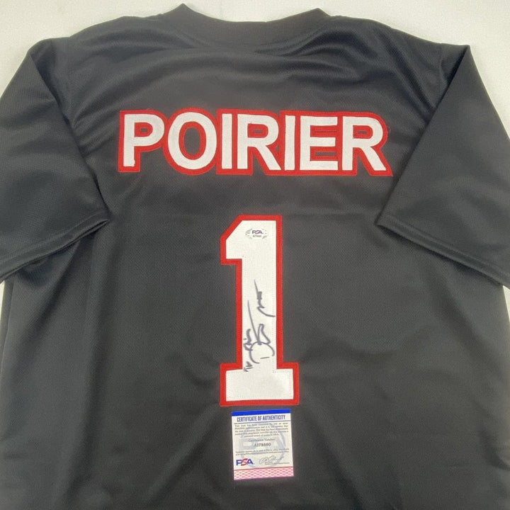 Autographed/Signed DUSTIN POIRIER UFC MMA Black Jersey Shirt PSA COA Auto