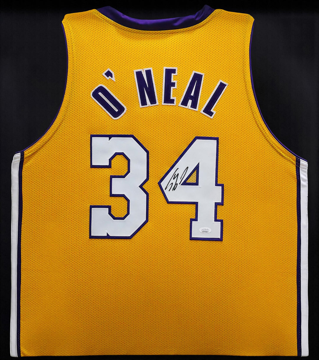 Los Angeles Lakers Shaquille O'Neal Signed Framed Gold Jersey JSA Witness