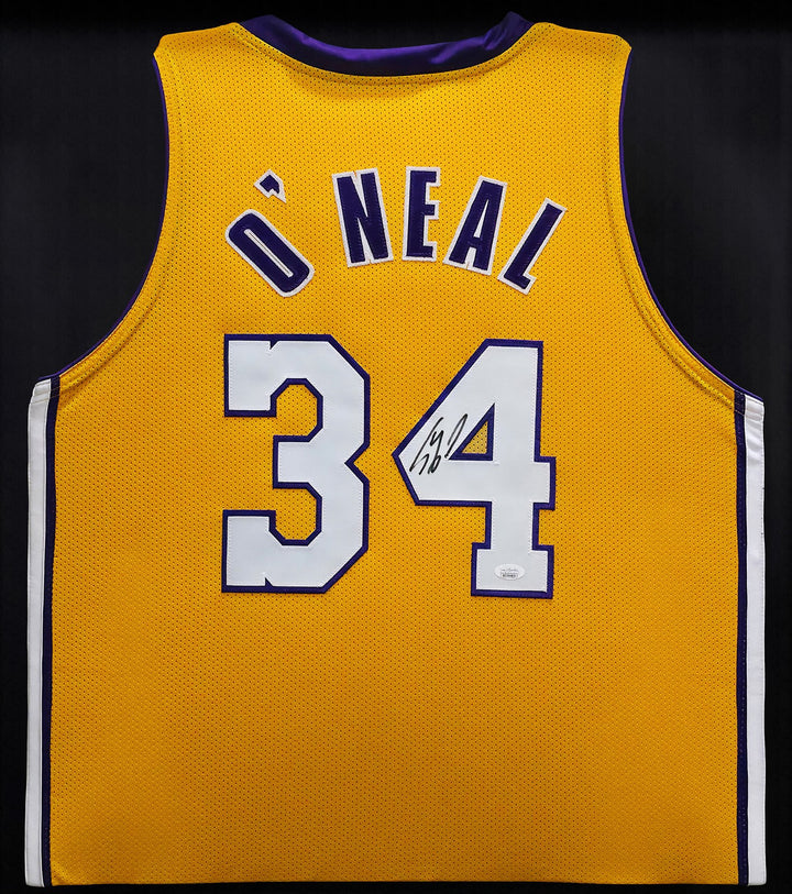 Los Angeles Lakers Shaquille O'Neal Signed Framed Gold Jersey JSA Witness