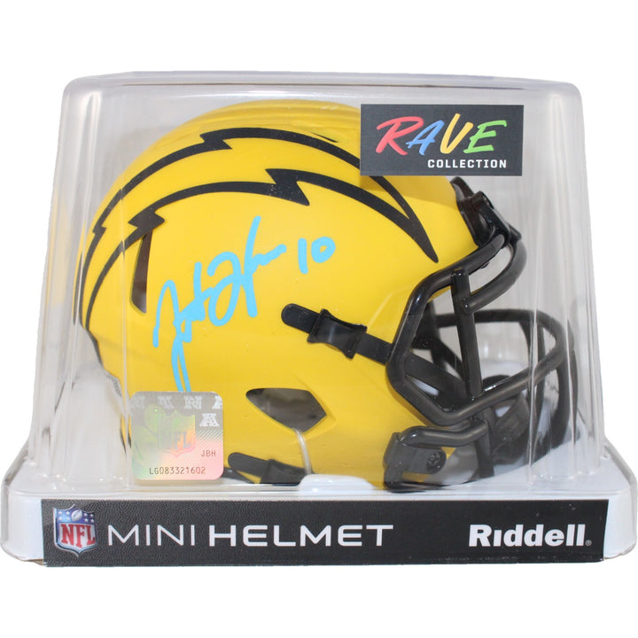 Justin Herbert Autographed Los Angeles Chargers Rave Mini Helmet Fanatics 51428