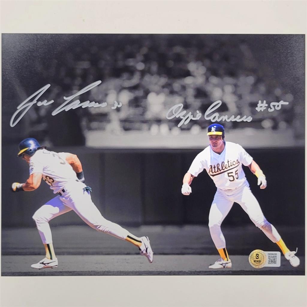 Jose Canseco & Ozzie Canseco signed Oakland A's 8x10 photo autograph Beckett BAS