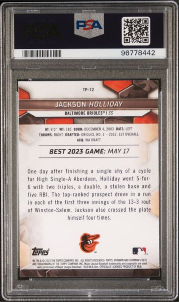 Graded 2023 Bowmans Best Jackson Holliday #TP12 Rookie RC Baseball Card PSA 10