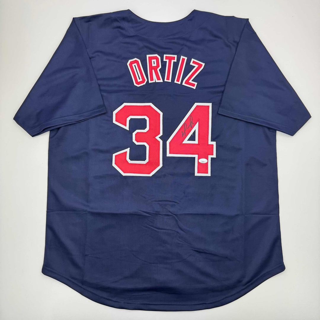 Autographed/Signed David Ortiz Boston Blue Baseball Jersey JSA COA