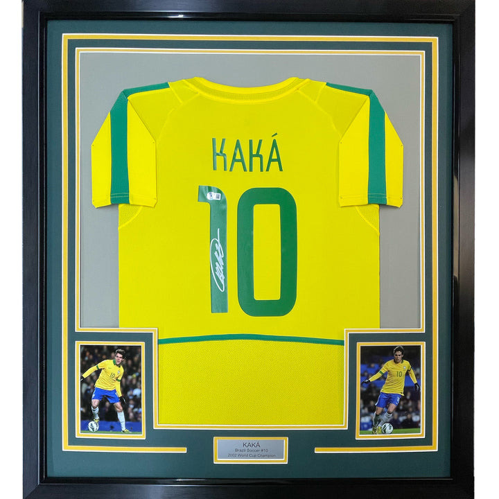 Framed Autographed/Signed Ricardo Kaka 33x42 Brazil Yellow Soccer Jersey BAS COA
