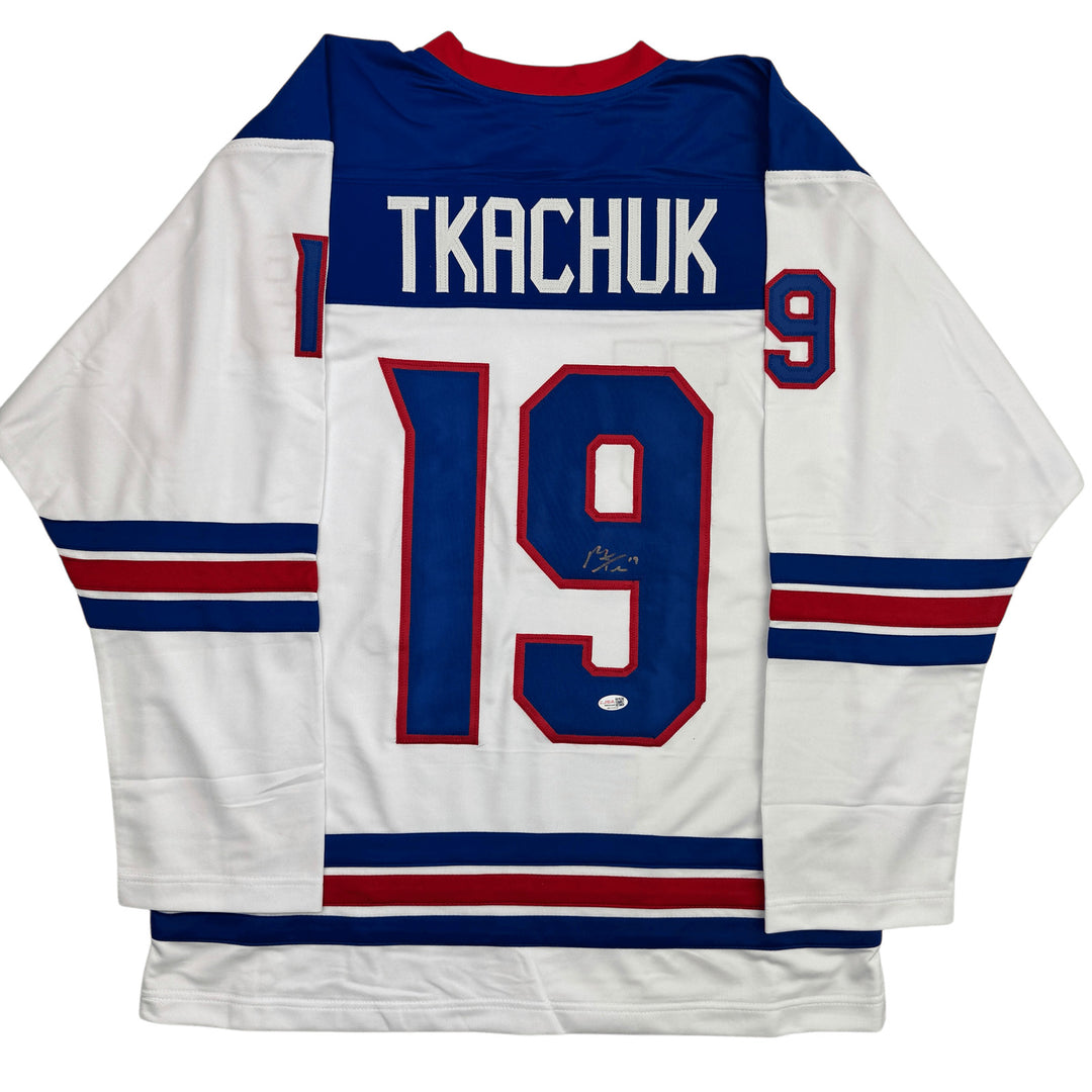Autographed/Signed Matthew Tkachuk USA 2026 Olympics Hockey Jersey JSA COA
