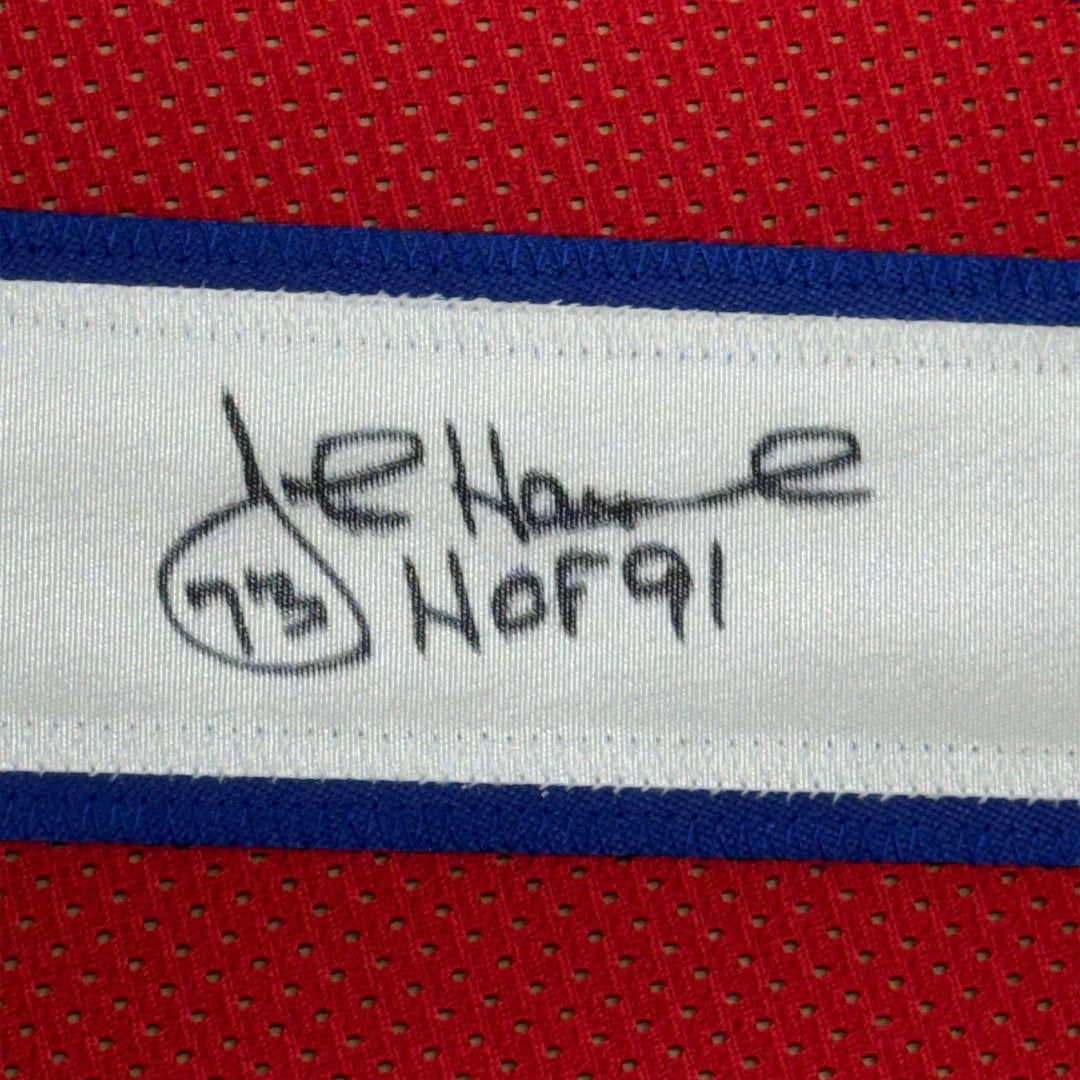 Framed Signed John Hannah HOF 91 35x39 New England Red Jersey JSA COA