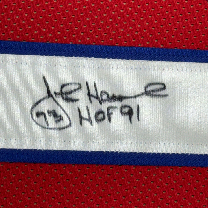 Framed Signed John Hannah HOF 91 35x39 New England Red Jersey JSA COA