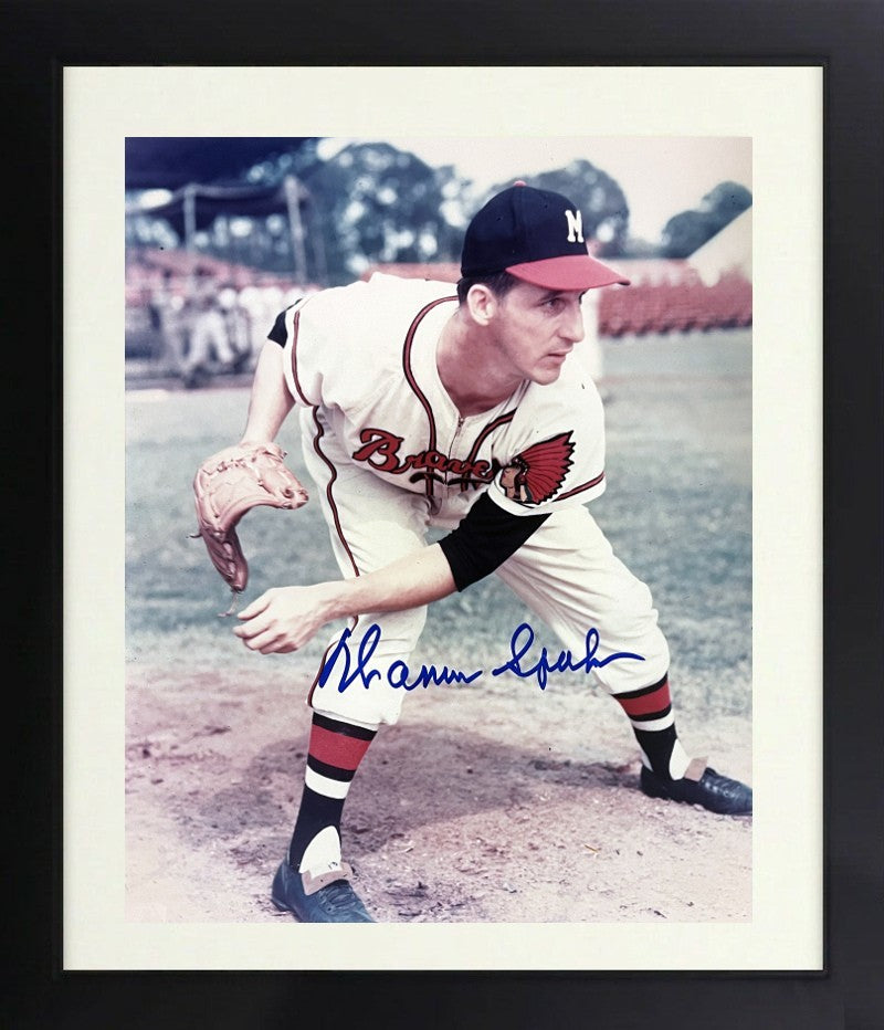 Warren Spahn signed Milwaukee Braves 8x10 Photo imperfect Framed- COA (HOF'57CY)