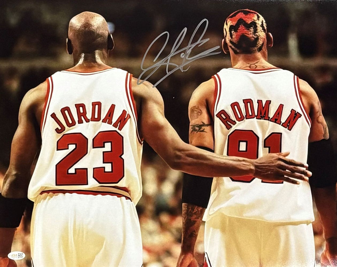 Dennis Rodman Signed 16x20 Chicago Bulls Photo w/ Michael Jordan JSA QR