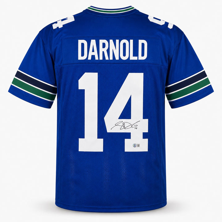 Seattle Seahawks Sam Darnold Signed Blue Throwback Jersey Beckett BAS Witness