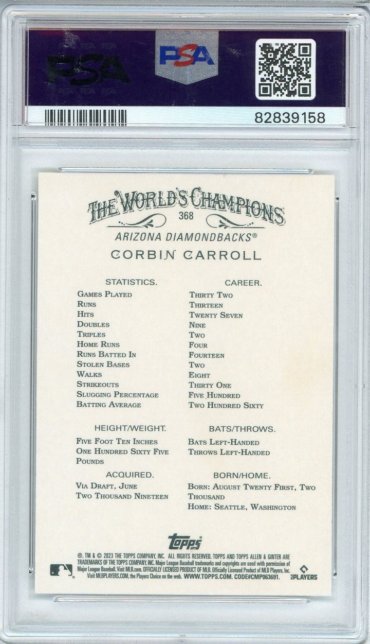 Graded 2023 Allen & Ginter Corbin Carroll #368 Rookie RC Card PSA 10