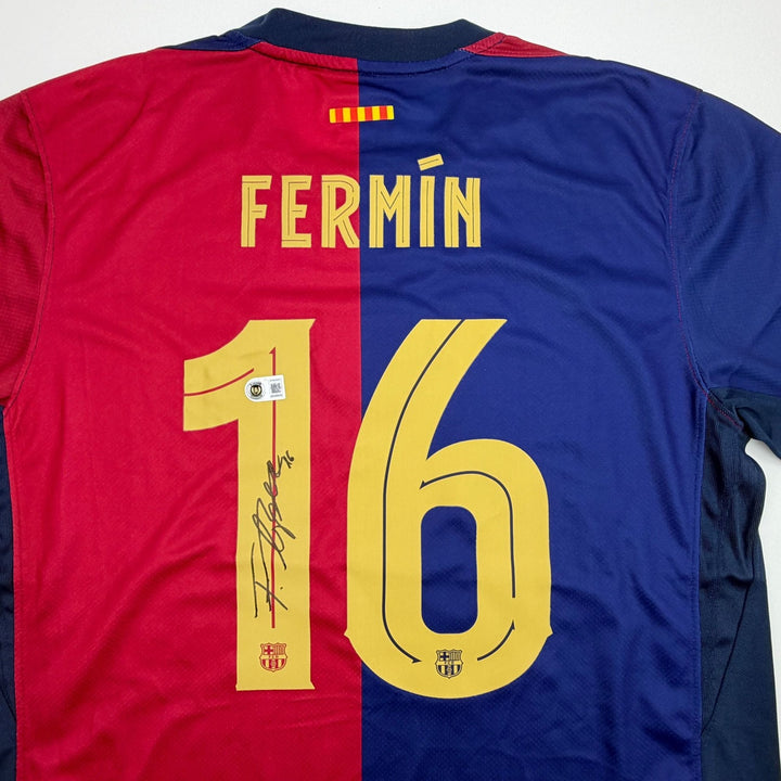 Autographed/Signed Fermin Lopez FC Barcelona Split Jersey Beckett BAS COA