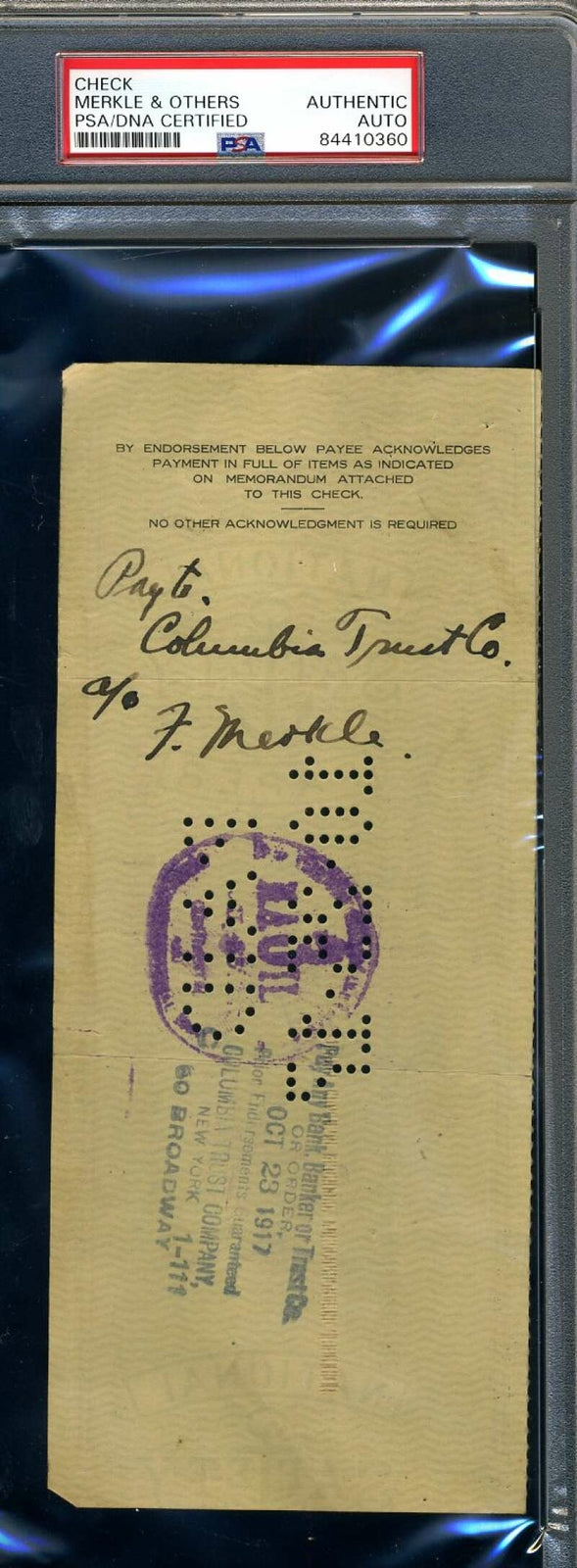 Fred Merkle PSA DNA Coa Signed 1917 Chicago Cubs Payroll Check Autographed
