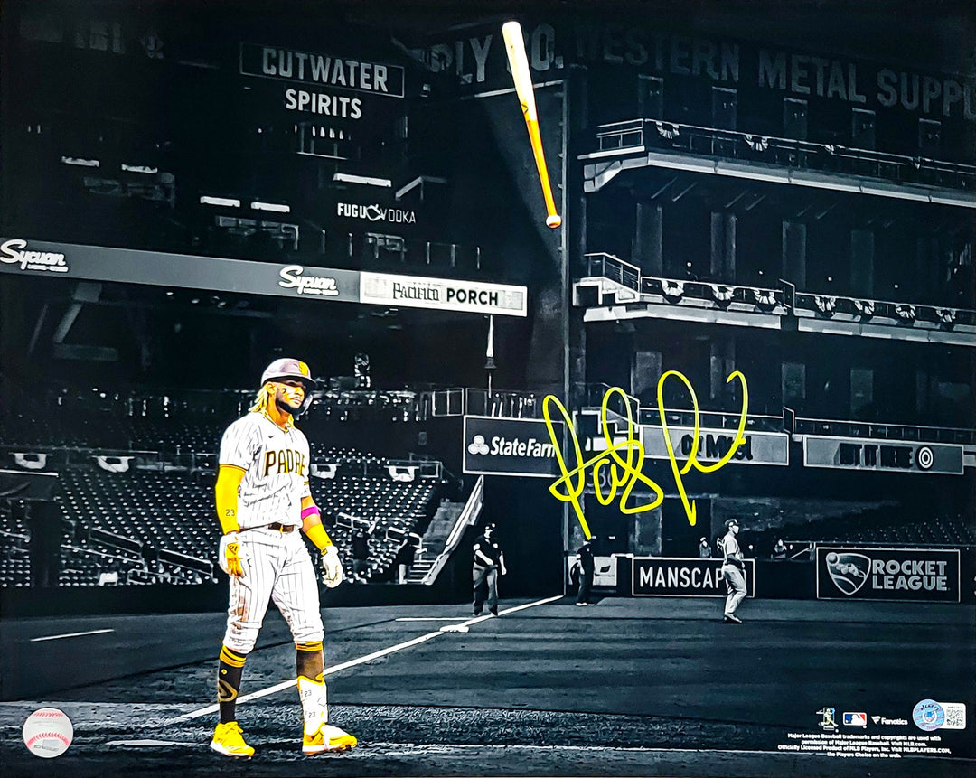 Fernando Tatis Jr. Auto 16x20 Photo Padres Bat Flip Spotlight In Yellow Beckett