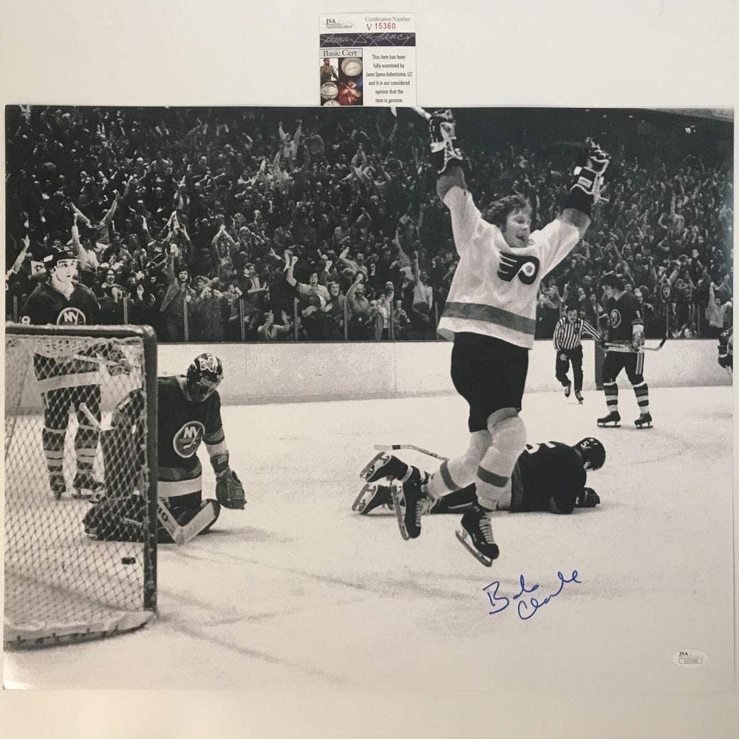 Autographed/Signed BOBBY BOB CLARKE B&W Flyers 16x20 Photo JSA COA