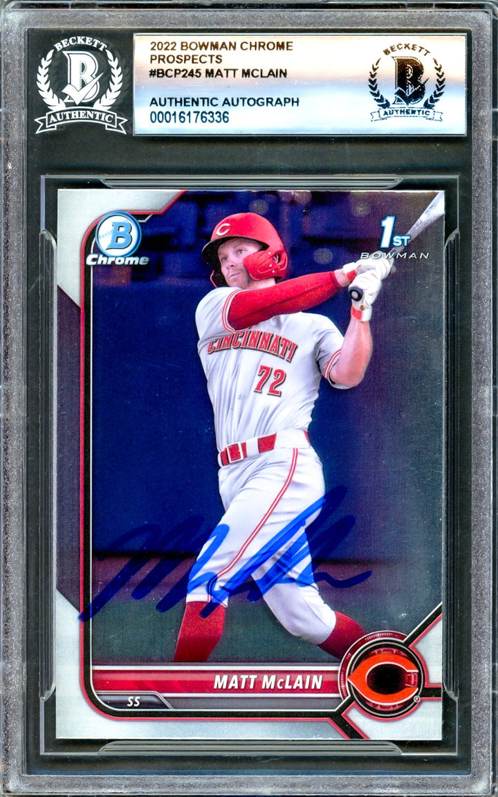 Matt McLain Signed 2022 1st Bowman Chrome RC BCP245 Cincinnati Reds Beckett
