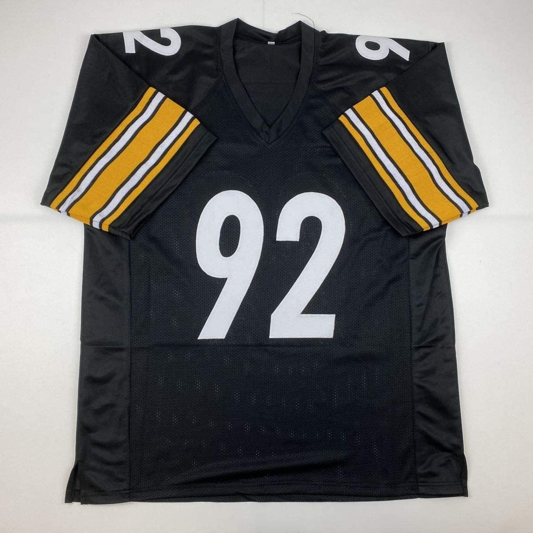 Autographed/Signed JAMES HARRISON Pittsburgh Black Jersey Beckett COA