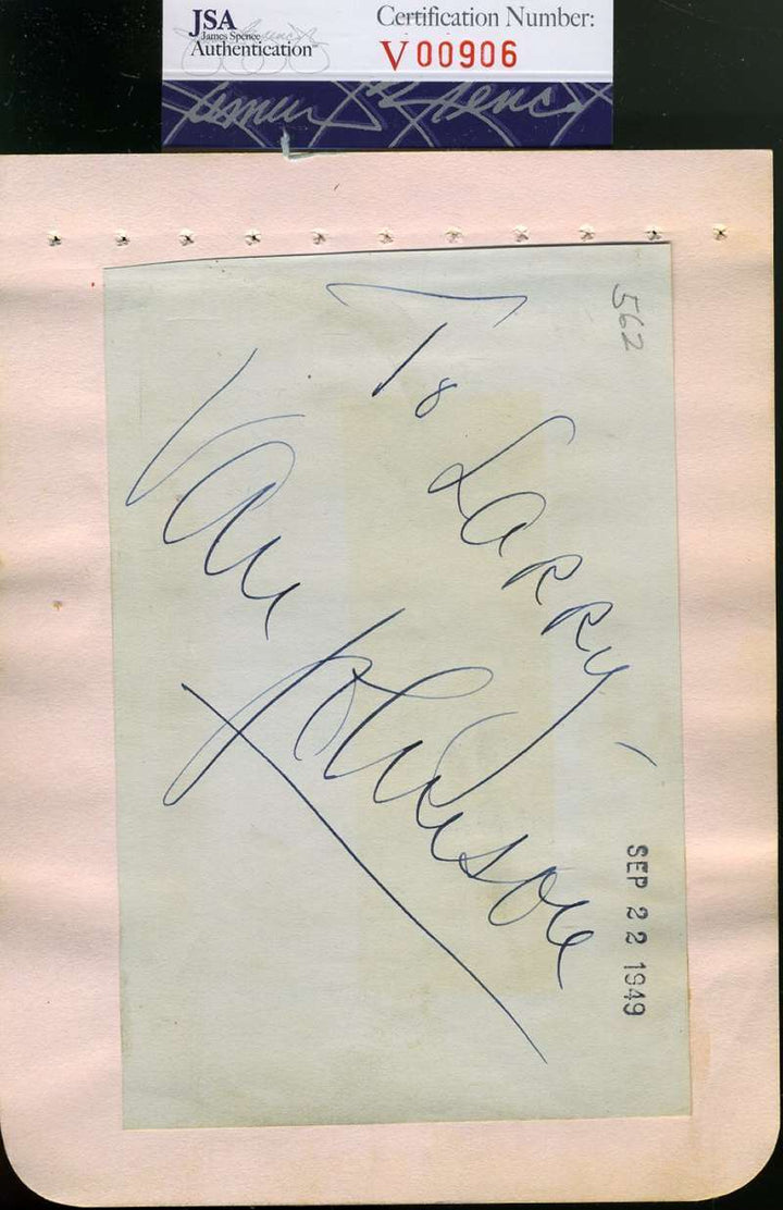 Van Johnson Jsa Coa Hand Signed Vintage 1949 Album Page Autograph Authentic