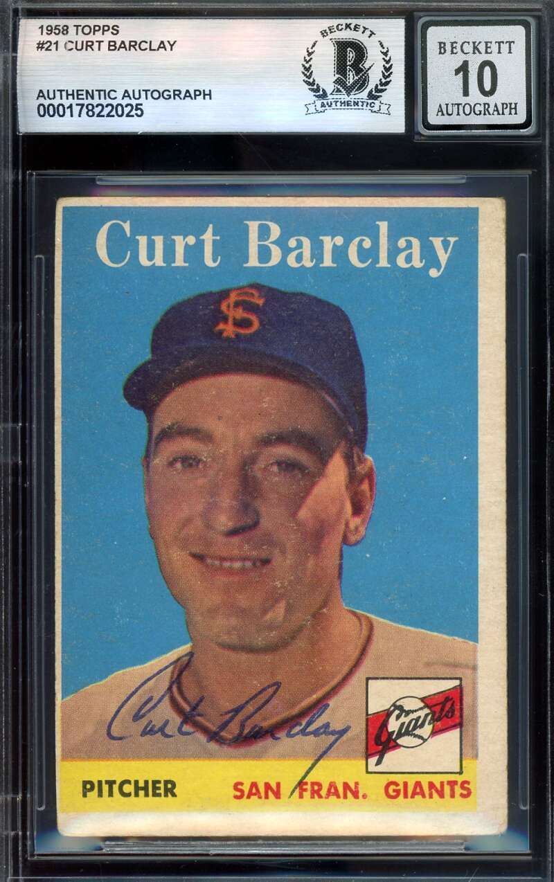 Curt Barclay Gem Mint 10 Beckett BAS Signed 1958 Topps Autograph