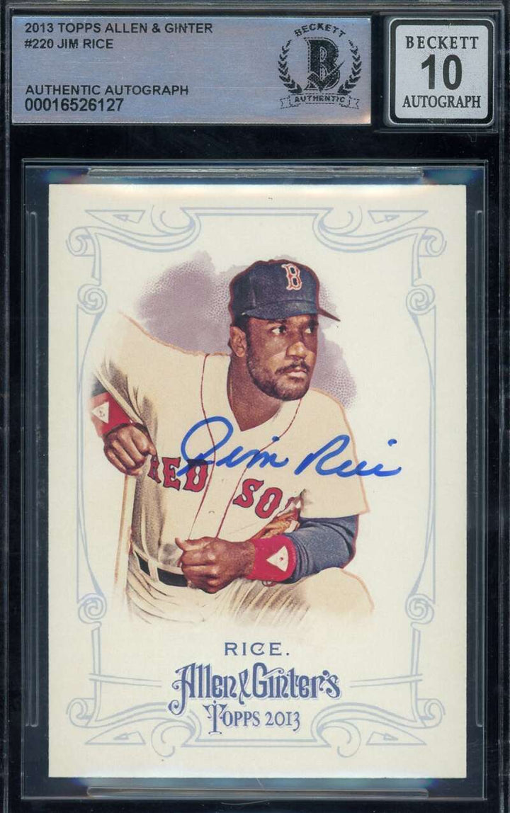 Jim Rice Gem Mint 10 Beckett BAS Signed 2013 Topps Allen and Ginter Autograph