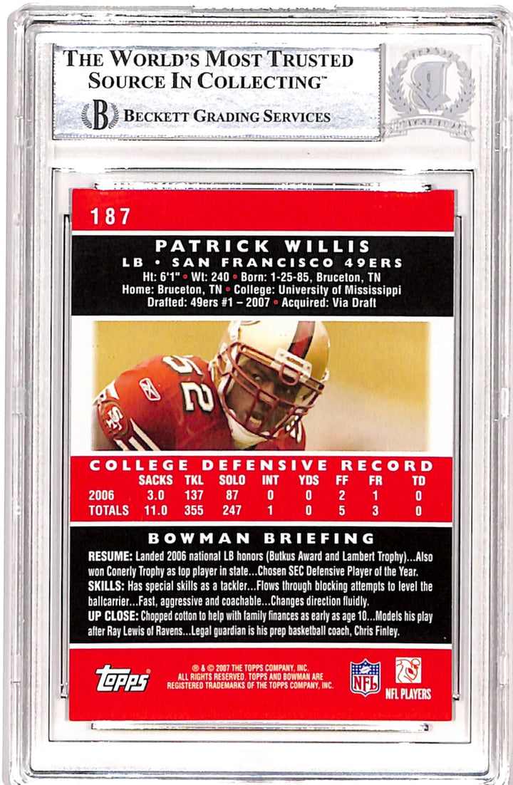 Patrick Willis Autographed/Signed 2007 Bowman #187 Card Beckett 38718