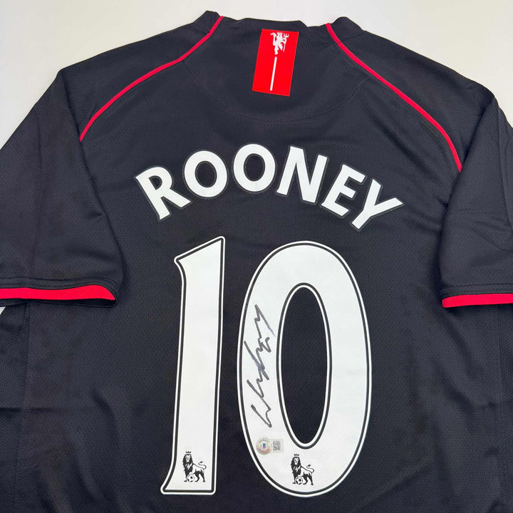 Autographed/Signed Wayne Rooney Manchester United Black Jersey Beckett BAS COA