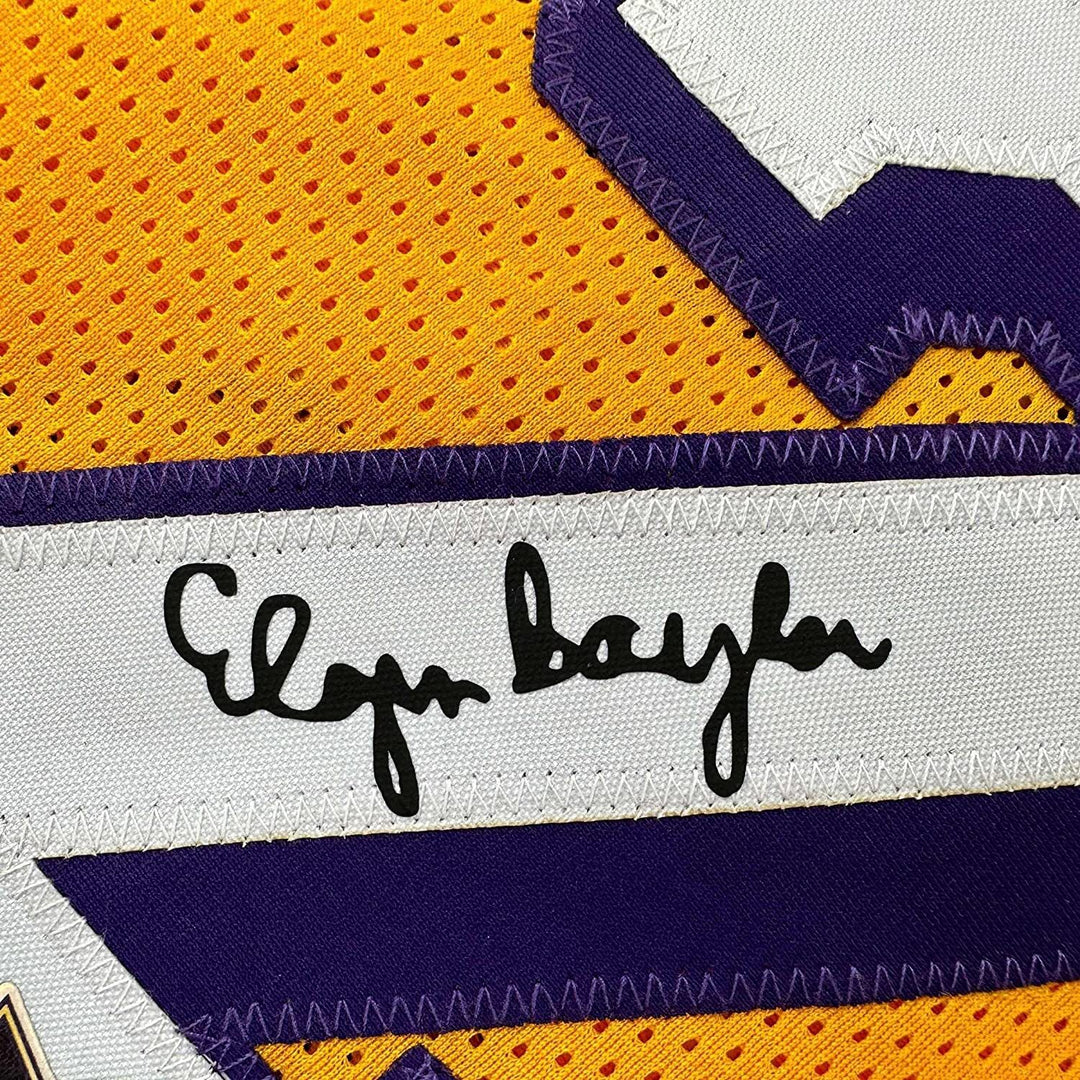 Framed Facsimile Autographed Elgin Baylor 33x42 Yellow Reprint Laser Auto Jersey