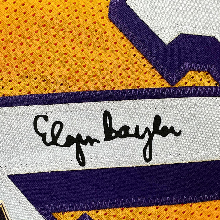 Framed Facsimile Autographed Elgin Baylor 33x42 Yellow Reprint Laser Auto Jersey
