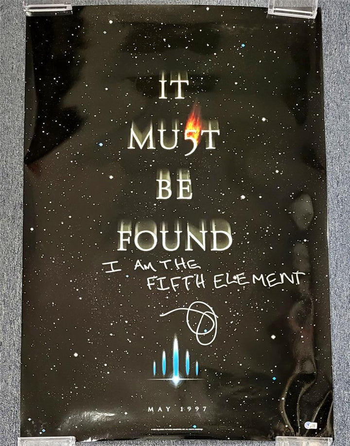 Milla Jovovich *rare inscription* signed Fifth Element 27x40 movie poster ~ BAS