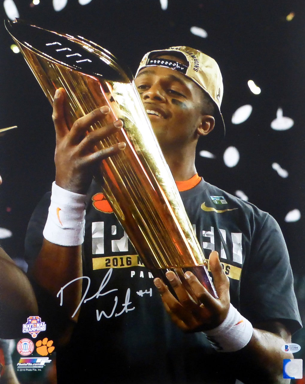 Deshaun Watson Signed 16x20 Photo Clemson Tigers Holding Trophy Beckett BAS