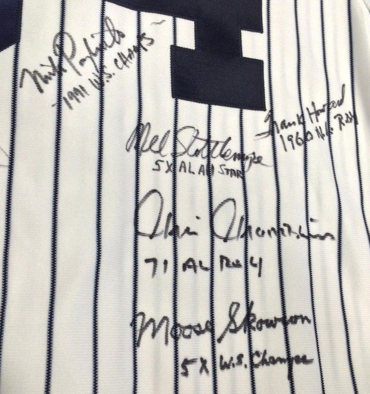 13 MLB Stars & Legends Signed Inscribed Vintage Yankees Jersey Larsen Guidry COA