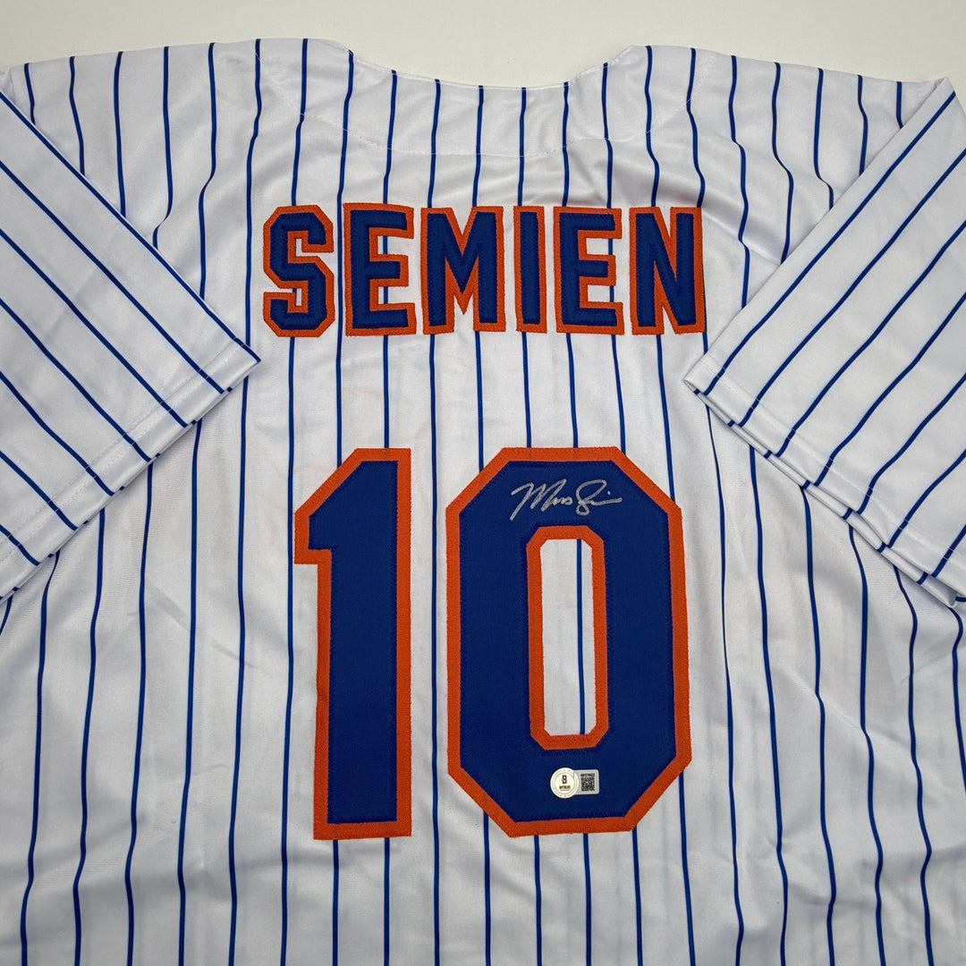 Autographed/Signed Marcus Semien New York Pinstripe Baseball Jersey Beckett COA