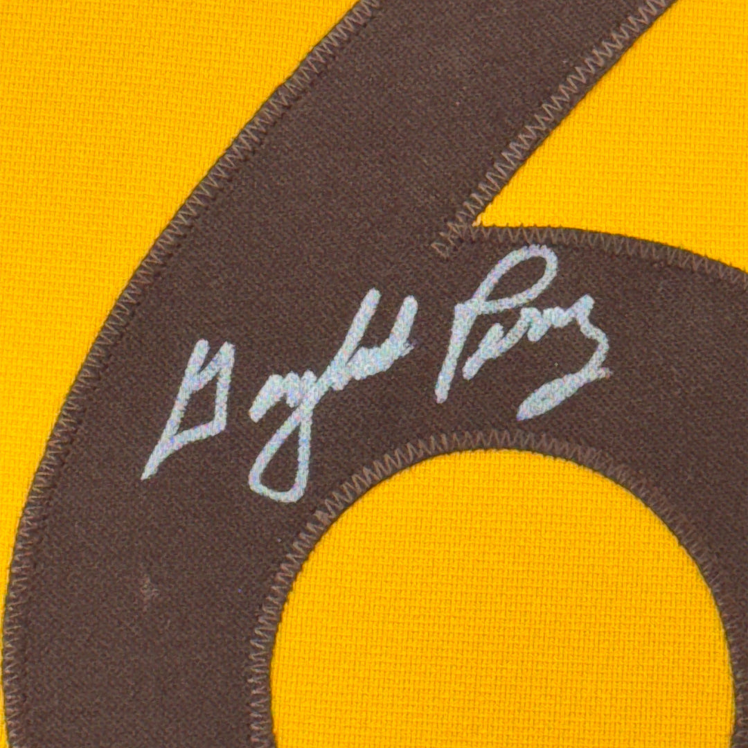 FRAMED Autographed/Signed GAYLORD PERRY 33x42 San Diego Yellow Jersey JSA COA