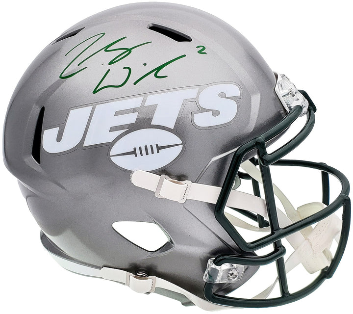 Zach Wilson Signed Jets Flash Silver Full Size Replica Speed Helmet Beckett