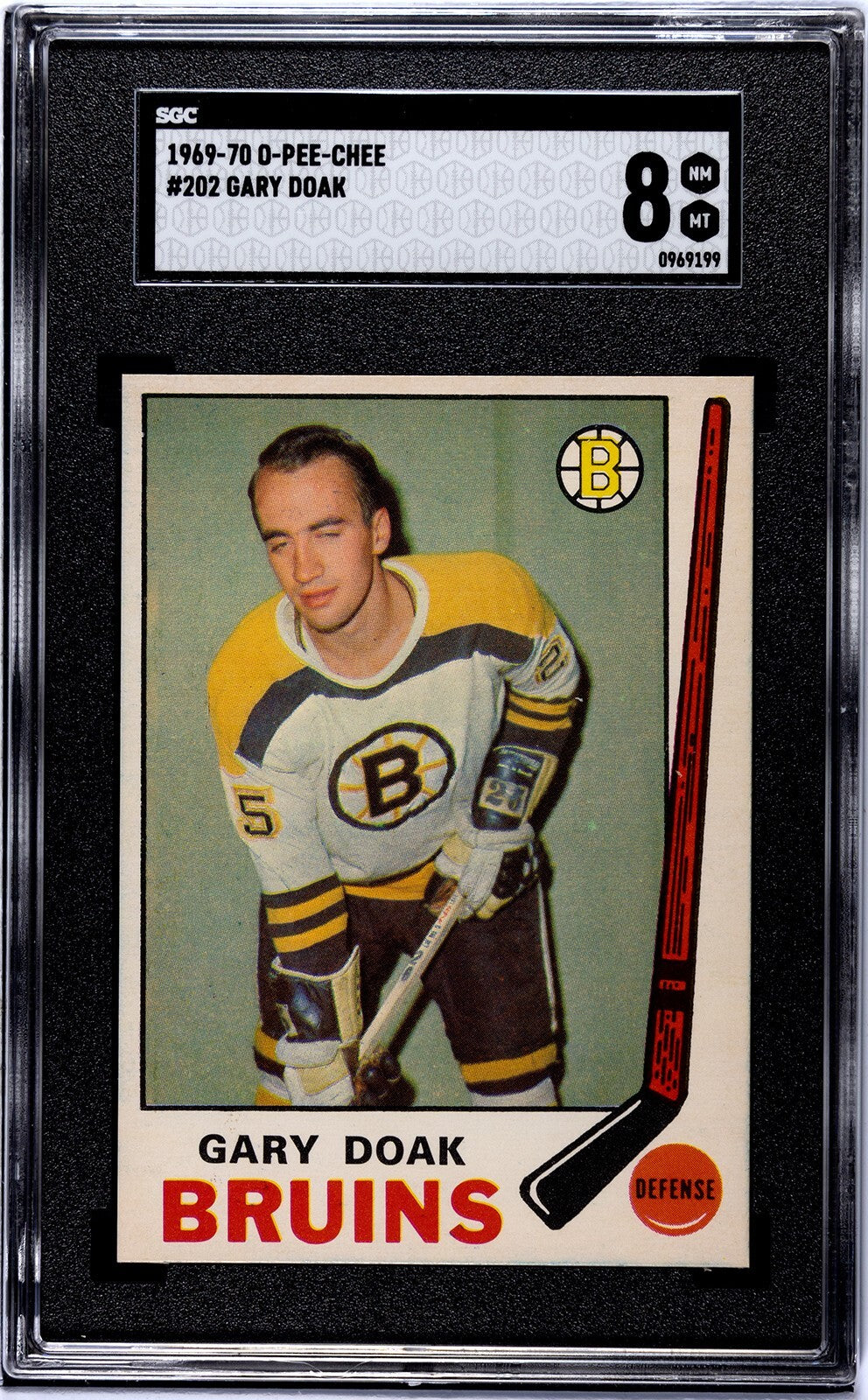 Gary Doak 1969-70 O-Pee-Chee NHL Card #202- SGC Graded 8 NM-MT (Bruins)