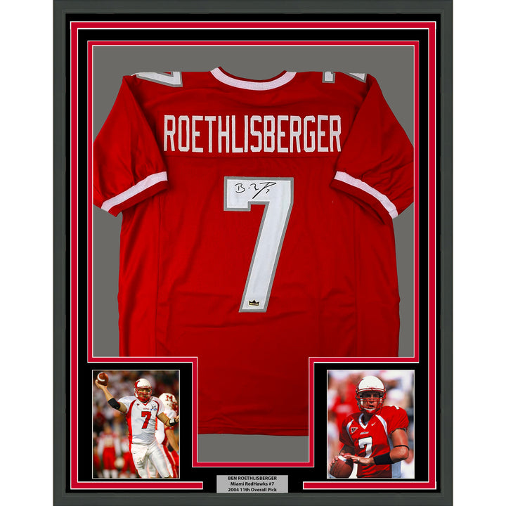 Framed Facsimile Autographed Ben Roethlisberger 33x42 Miami Red Reprint Jersey
