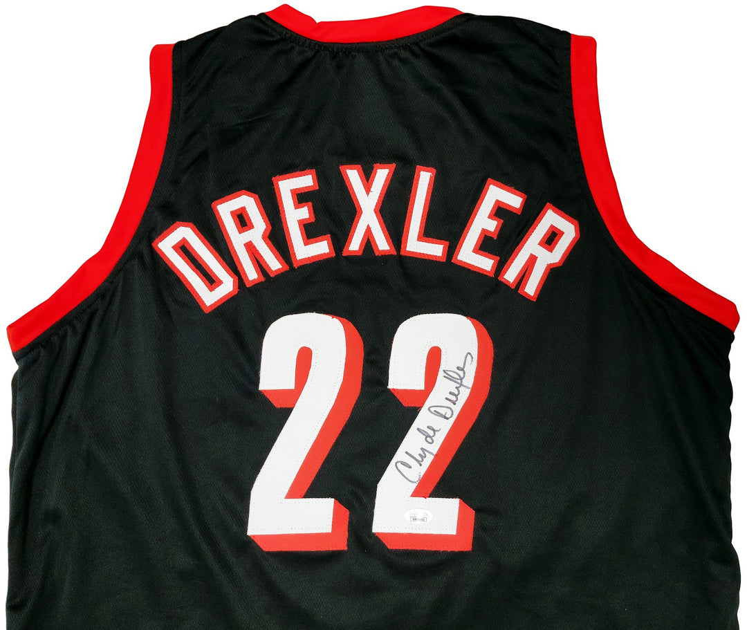 Portland Trailblazers Clyde Drexler Signed Black Jersey The Glide JSA