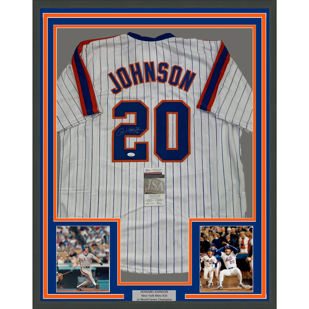 Framed Signed Howard Johnson 35x39 New York Pinstripe Jersey JSA COA