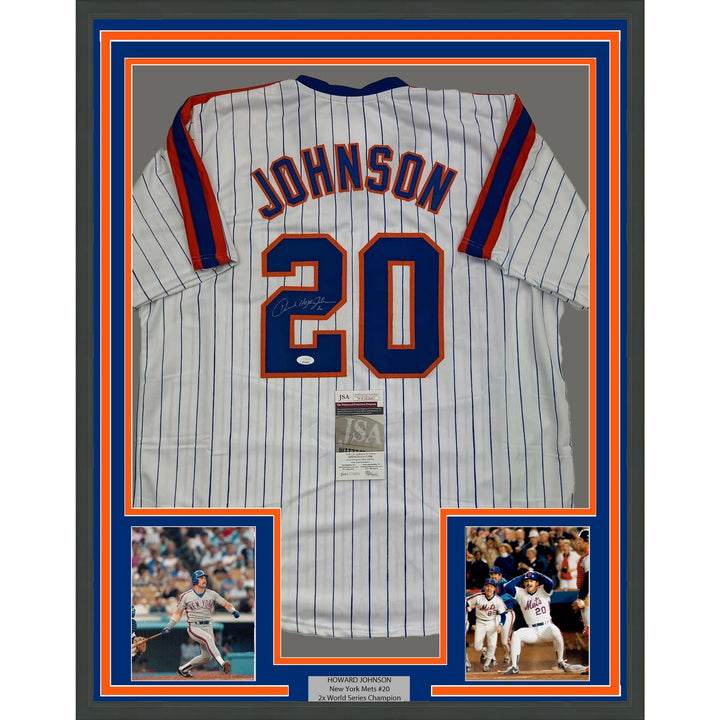 Framed Signed Howard Johnson 35x39 New York Pinstripe Jersey JSA COA