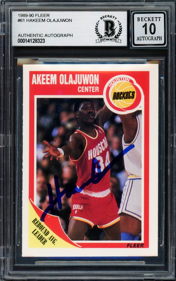 Hakeem Olajuwon Auto 1989-90 Fleer Card 61 Rockets Auto GM 10 Beckett #14128323