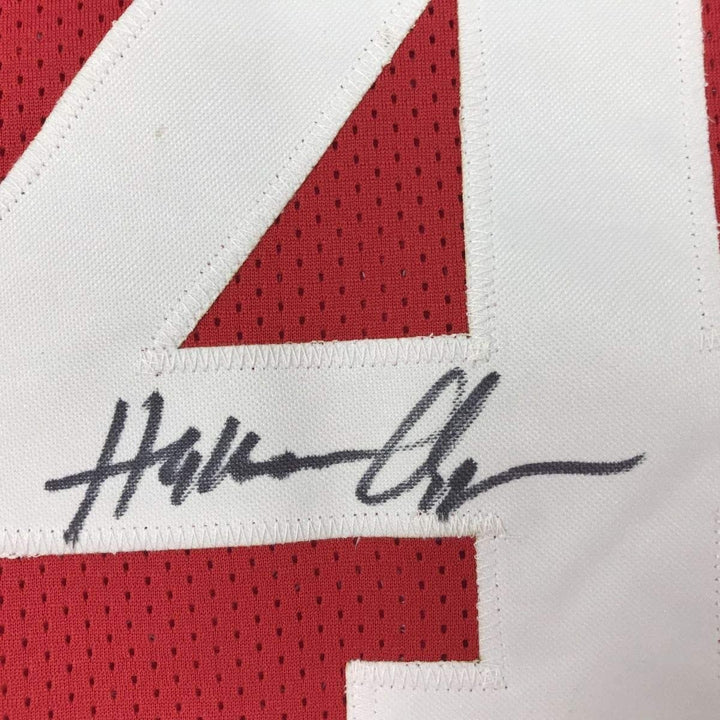 Autographed/Signed Hakeem Olajuwon Houston Red Jersey Beckett COA