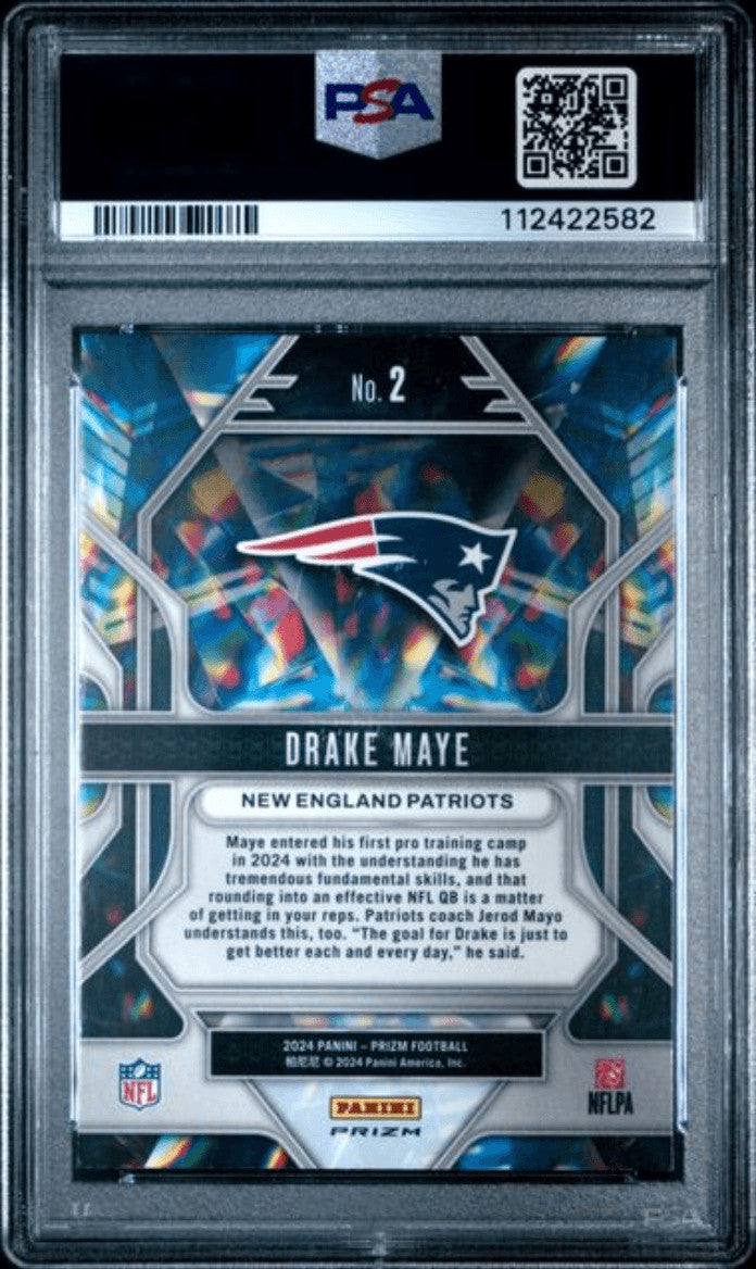 Graded 2024 Panini Prizm Drake Maye #2 Prizmatic Green Ice RC Card PSA 10