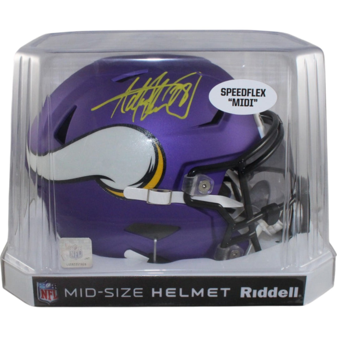 Adrian Peterson Autographed Minnesota Vikings Mid-Size Midi Helmet Beckett 55273