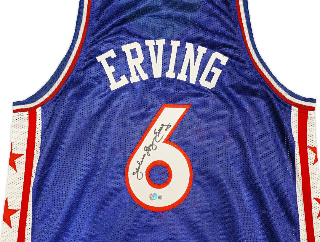 Philadelphia 76ers Julius "Dr. J" Erving Auto Signed Blue Jersey Beckett Witness