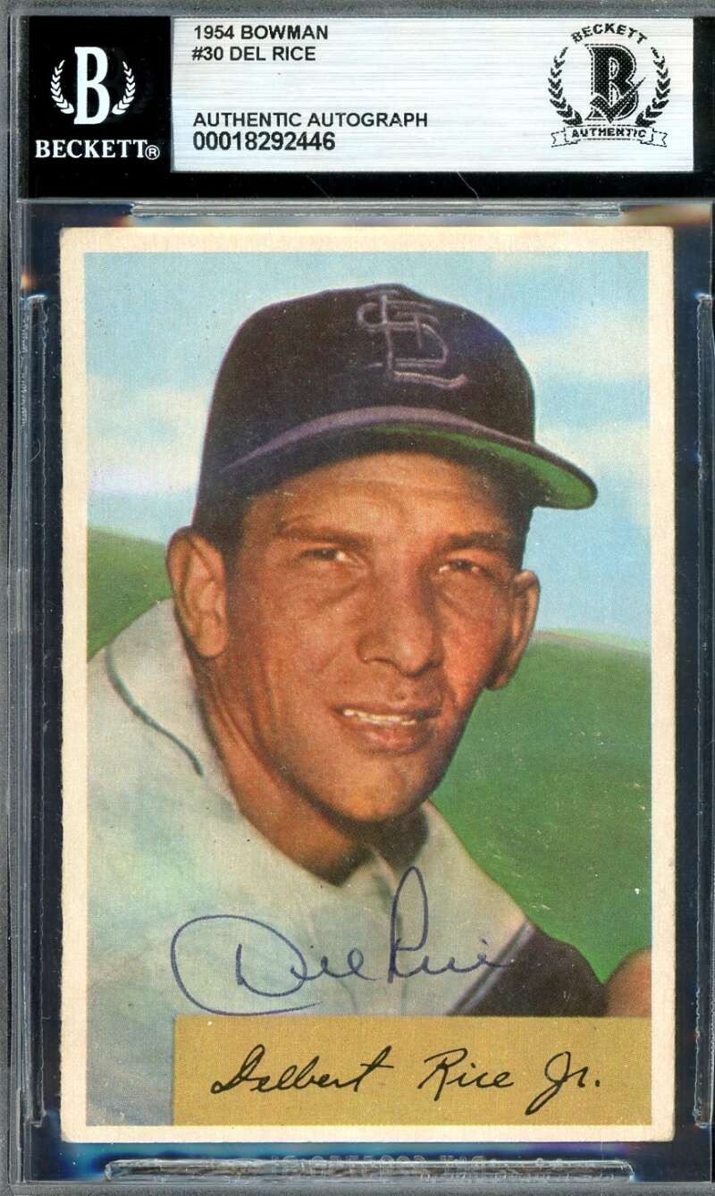 Del Rice Beckett BAS Vintage Signed 1954 Bowman Autograph